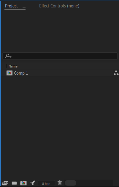 Projekti-paneeli Project Panel in Adobe After Effects.