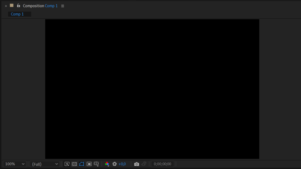 Kompositio-paneeli Composition Panel in Adobe After Effects.