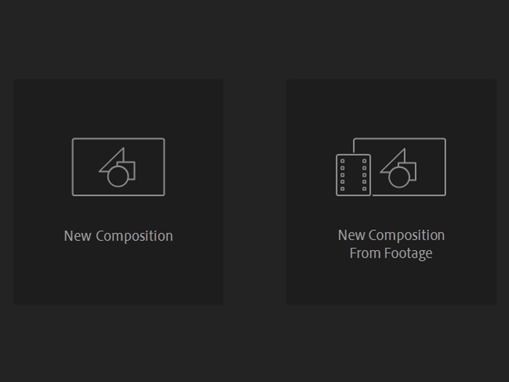 Adobe After Effectsin valinnat uuden komposition luomiseksi: New Composition ja New Composition From Footage.