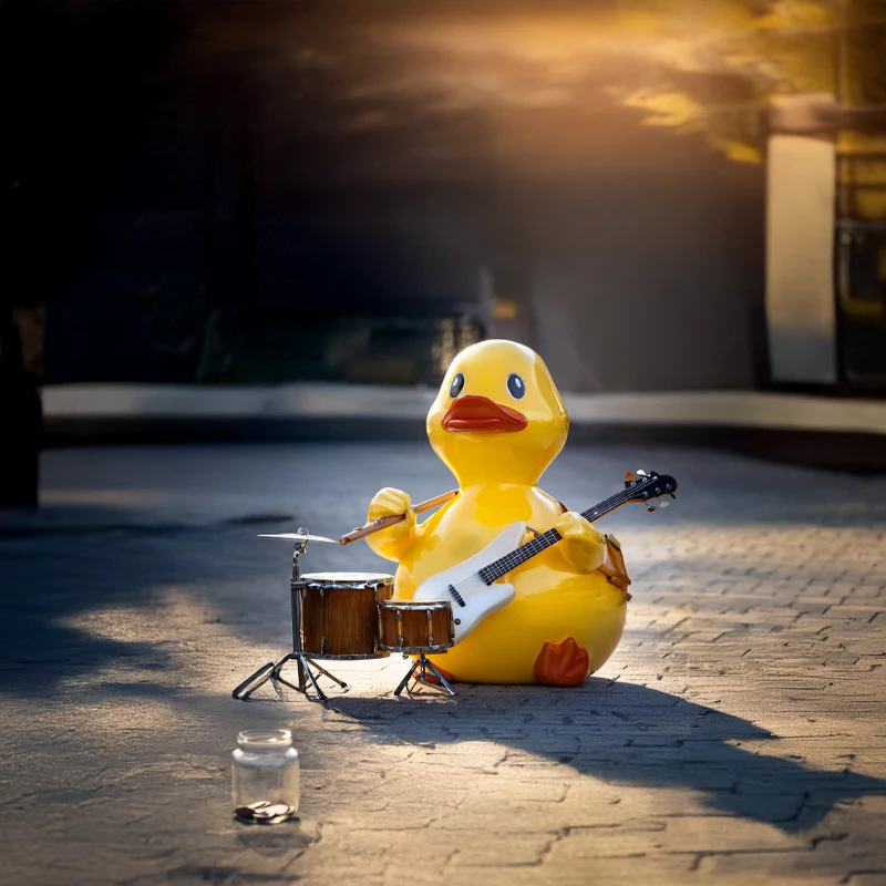 Tehokkaan Prompttauksen Vinkit – Ankan Yhden Miehen Bändi Yhden miehen bändinä esiintyvä ankka, soittaen kitaraa ja rumpuja samaan aikaan.