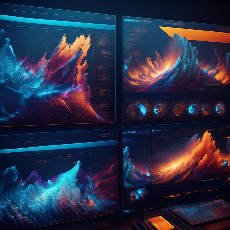 Paneelien ja ikkunoiden käyttö Adobe After Effects paneelit ja ikkunat näyttäen projektin, komposition ja aikajanan näkymiä värikkäässä ja futuristisessa käyttöliittymässä.